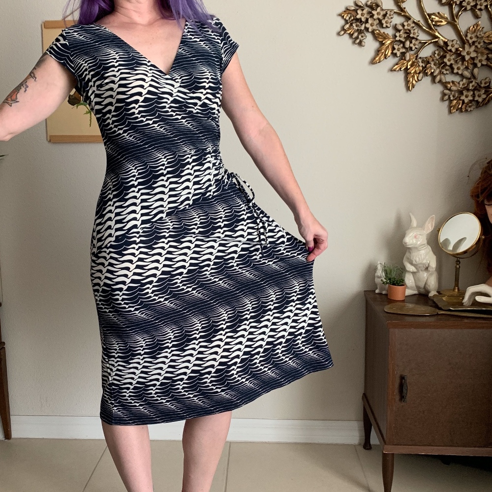 Vintage Kasper Birds Print Wrap Cinch Waist Dress - Picture 3 of 8